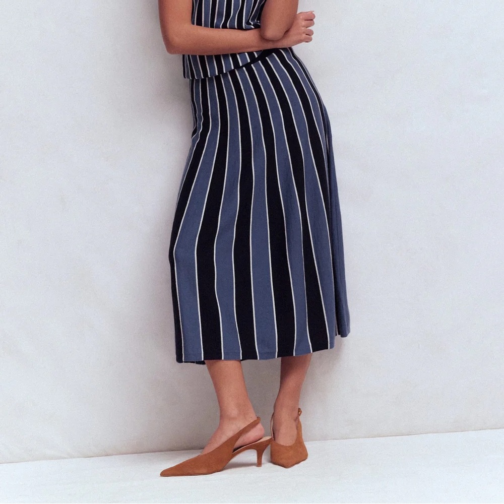 Boden Navy, Black & White Striped Knit Skirt